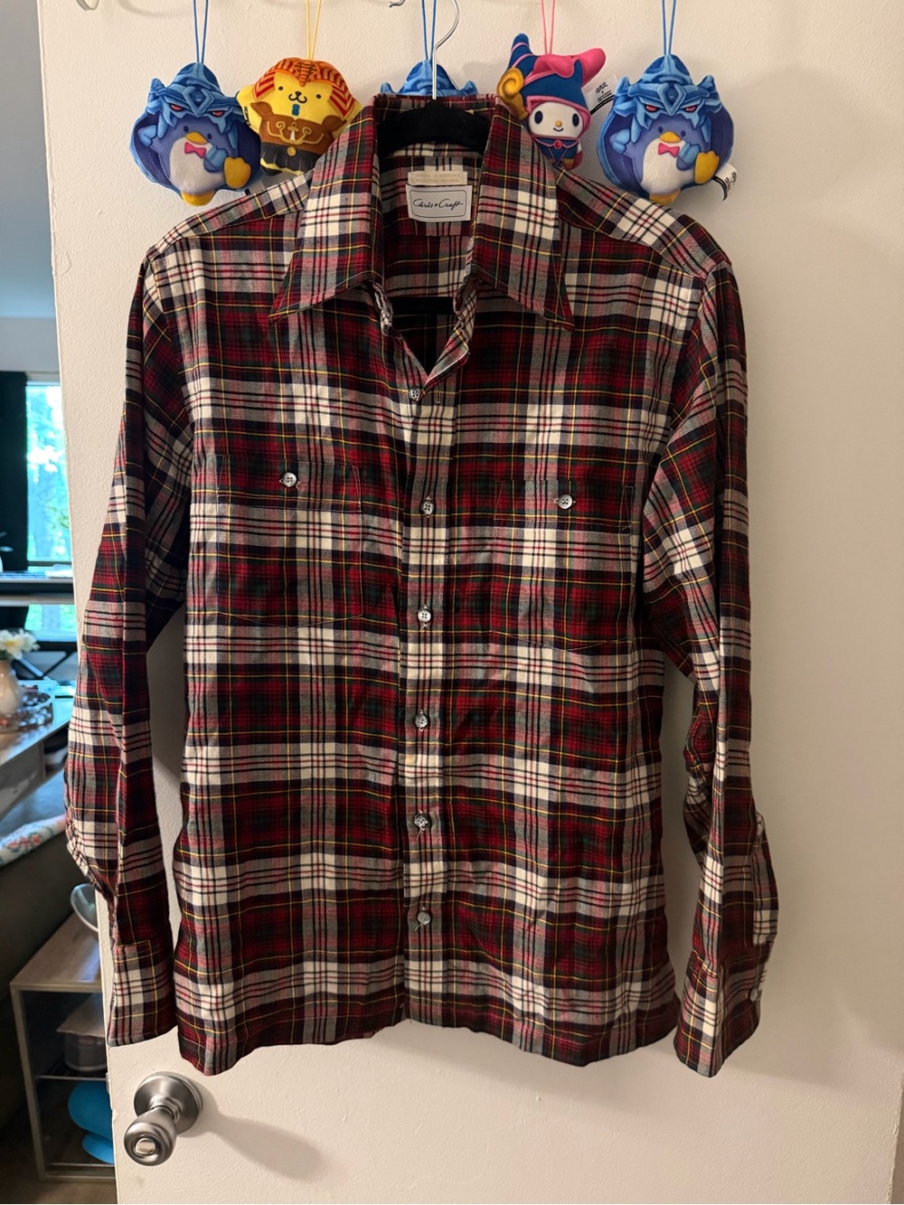 Chris Craft woven in scotland Red, Black & White Plaid Button-Down Shirt